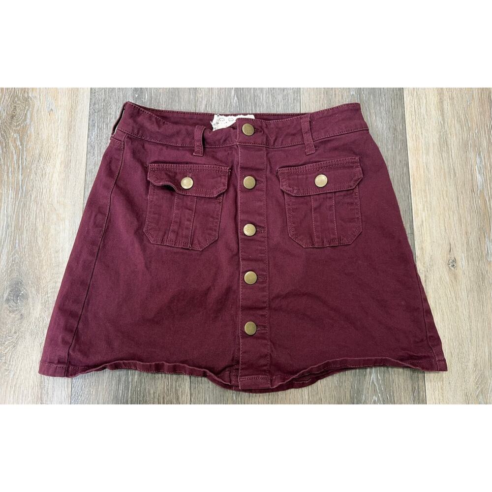 Altar’d State Womens Small Burgundy Button Front Mini Skirt Utility Pockets